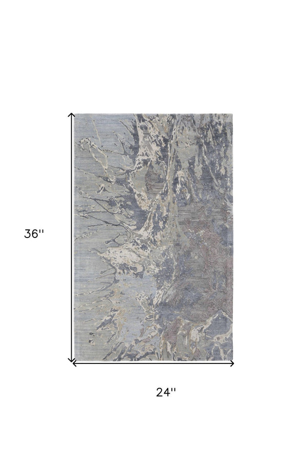 HomeRoots 2' Elegant Hand-Tufted Abstract Area Rug in Worn-Faded Ivory Taupe and Green for Modern Spaces 2' X 3' 567882