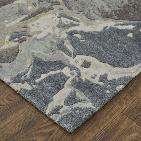 HomeRoots 2' Elegant Hand-Tufted Abstract Area Rug in Worn-Faded Ivory Taupe and Green for Modern Spaces 2' X 3' 567882