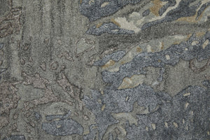 HomeRoots 2' Elegant Hand-Tufted Abstract Area Rug in Worn-Faded Ivory Taupe and Green for Modern Spaces 2' X 3' 567882