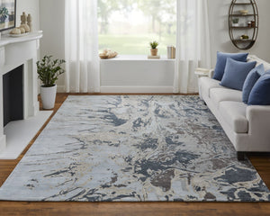 HomeRoots 2' Elegant Hand-Tufted Abstract Area Rug in Worn-Faded Ivory Taupe and Green for Modern Spaces 2' X 3' 567882