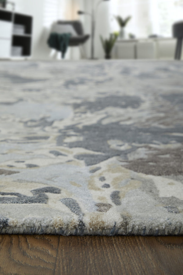 HomeRoots 2' Elegant Hand-Tufted Abstract Area Rug in Worn-Faded Ivory Taupe and Green for Modern Spaces 2' X 3' 567882