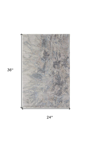 HomeRoots 2' Abstract Hand-Tufted Distressed Area Rug in Gray, Tan, and Blue - Stylish, Durable, and Unique 2' X 3' 567888