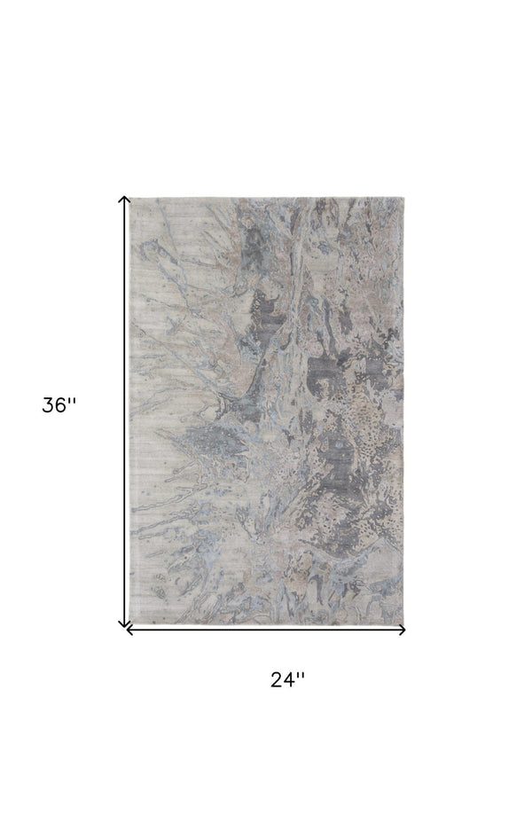 HomeRoots 2' Abstract Hand-Tufted Distressed Area Rug in Gray, Tan, and Blue - Stylish, Durable, and Unique 2' X 3' 567888