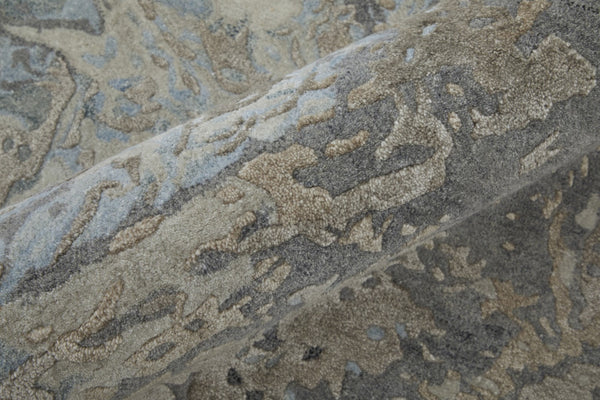 HomeRoots 2' Abstract Hand-Tufted Distressed Area Rug in Gray, Tan, and Blue - Stylish, Durable, and Unique 2' X 3' 567888