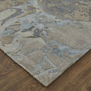 HomeRoots 2' Abstract Hand-Tufted Distressed Area Rug in Gray, Tan, and Blue - Stylish, Durable, and Unique 2' X 3' 567888