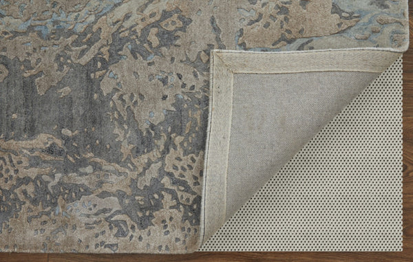 HomeRoots 2' Abstract Hand-Tufted Distressed Area Rug in Gray, Tan, and Blue - Stylish, Durable, and Unique 2' X 3' 567888
