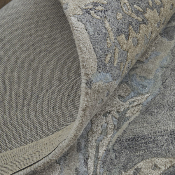 HomeRoots 2' Abstract Hand-Tufted Distressed Area Rug in Gray, Tan, and Blue - Stylish, Durable, and Unique 2' X 3' 567888