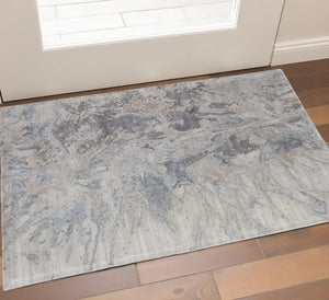 HomeRoots 2' Abstract Hand-Tufted Distressed Area Rug in Gray, Tan, and Blue - Stylish, Durable, and Unique 2' X 3' 567888