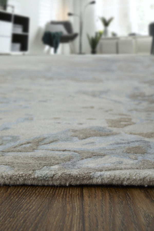 HomeRoots 2' Abstract Hand-Tufted Distressed Area Rug in Gray, Tan, and Blue - Stylish, Durable, and Unique 2' X 3' 567888