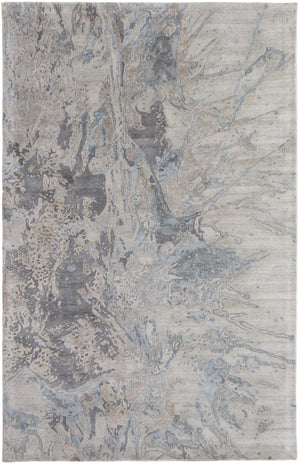 HomeRoots 2' Abstract Hand-Tufted Distressed Area Rug in Gray, Tan, and Blue - Stylish, Durable, and Unique 2' X 3' 567888