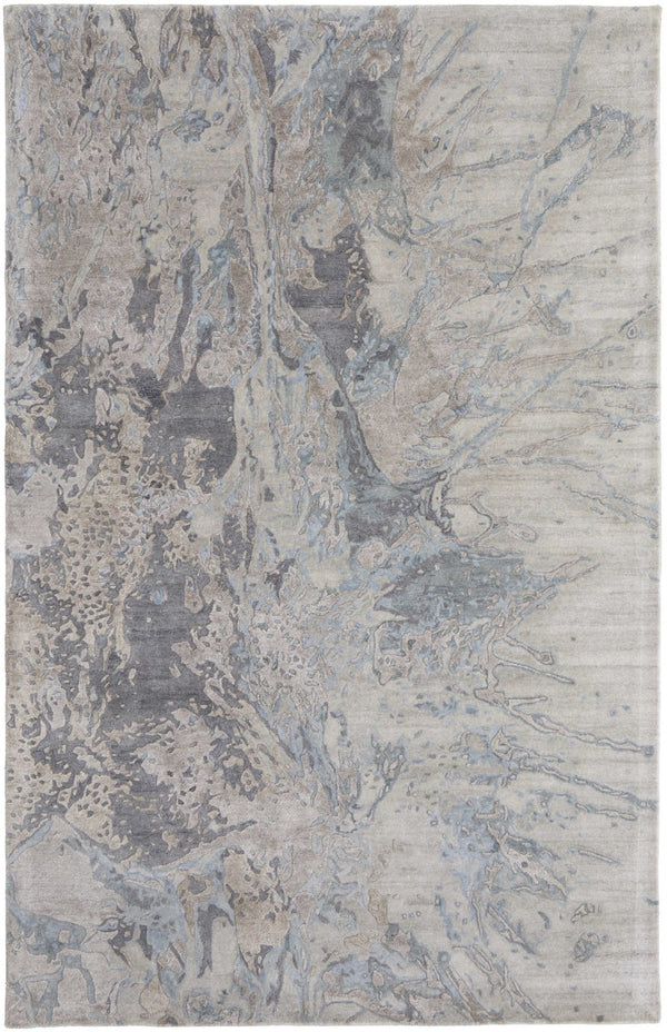 HomeRoots 2' Abstract Hand-Tufted Distressed Area Rug in Gray, Tan, and Blue - Stylish, Durable, and Unique 2' X 3' 567888
