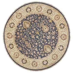 Homeroots 8' Black Brown And Gold Wool Oriental Hand Knotted Round Rug Black Wool 567889