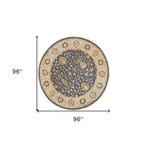 Homeroots 8' Black Brown And Gold Wool Oriental Hand Knotted Round Rug Black Wool 567889