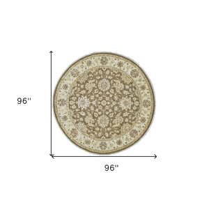 Homeroots 8' Brown Gold And Tan Wool Oriental Hand Knotted Round Rug Brown Wool 567890