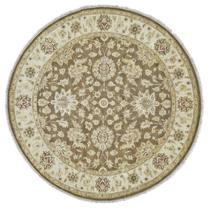 Homeroots 8' Brown Gold And Tan Wool Oriental Hand Knotted Round Rug Brown Wool 567890