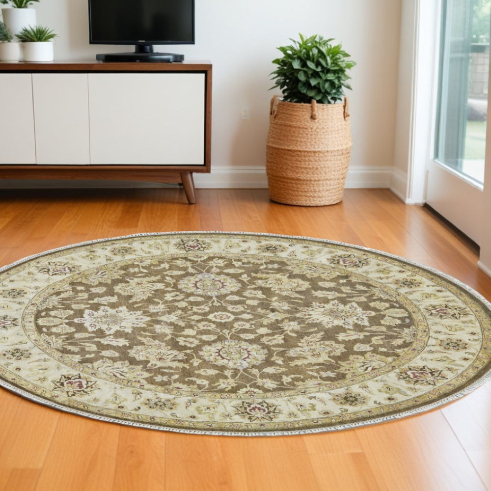 HomeRoots 6' Hand-Knotted Wool Oriental Area Rug in Rich Gold and Tan Tones for Timeless Home Elegance Brown 567890