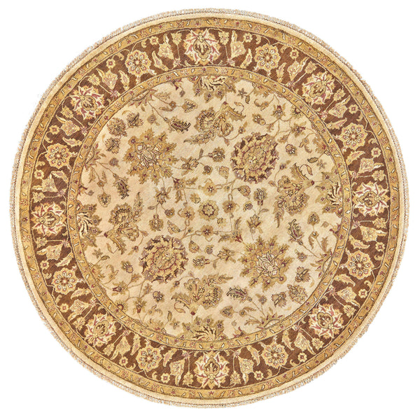 Homeroots 8' Ivory Gold And Brown Wool Oriental Hand Knotted Round Rug Ivory Wool 567891