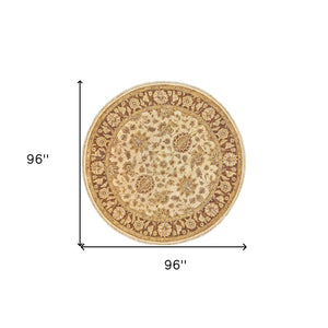 Homeroots 8' Ivory Gold And Brown Wool Oriental Hand Knotted Round Rug Ivory Wool 567891