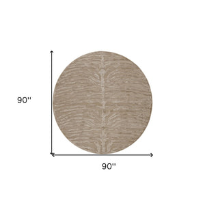 HomeRoots 8' Tan and Ivory Animal Print Round Rug - Stylish Power Loomed Design for Modern Living Spaces Gray 567892