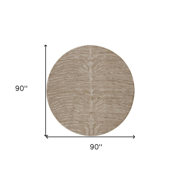 HomeRoots 8' Tan and Ivory Animal Print Round Rug - Stylish Power Loomed Design for Modern Living Spaces Gray 567892
