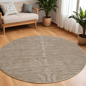 HomeRoots 8' Tan and Ivory Animal Print Round Rug - Stylish Power Loomed Design for Modern Living Spaces Gray 567892