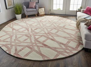 HomeRoots 4' Wool Geometric Area Rug in Ivory, Pink, and Tan - Stylish, Durable, and Perfect for Any Space 10' Round 567897