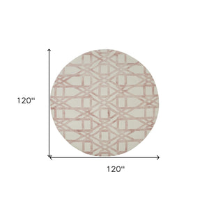 HomeRoots 4' Wool Geometric Area Rug in Ivory, Pink, and Tan - Stylish, Durable, and Perfect for Any Space 10' Round 567897