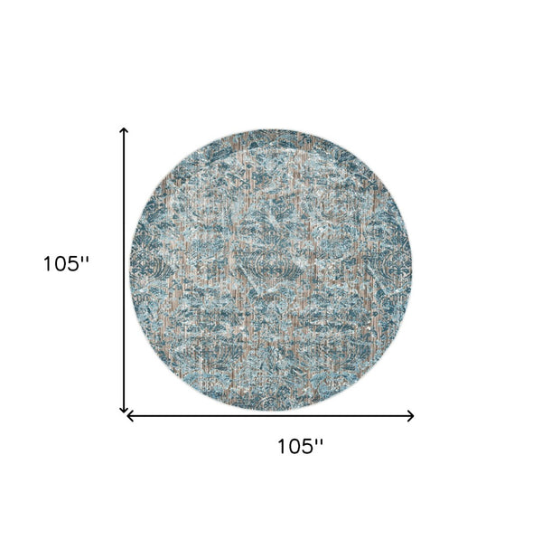 HomeRoots 9' Abstract Blue Taupe and Ivory Power Loomed Rug - Stylish, Durable Design for Modern Living Spaces 9' Round 567898