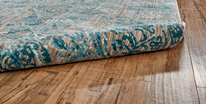 HomeRoots 9' Abstract Blue Taupe and Ivory Power Loomed Rug - Stylish, Durable Design for Modern Living Spaces 9' Round 567898