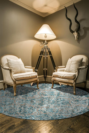 HomeRoots 9' Abstract Blue Taupe and Ivory Power Loomed Rug - Stylish, Durable Design for Modern Living Spaces 9' Round 567898