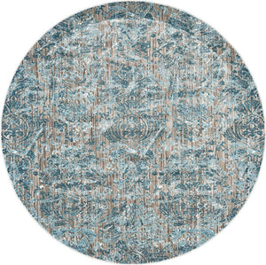 HomeRoots 9' Abstract Blue Taupe and Ivory Power Loomed Rug - Stylish, Durable Design for Modern Living Spaces 9' Round 567898