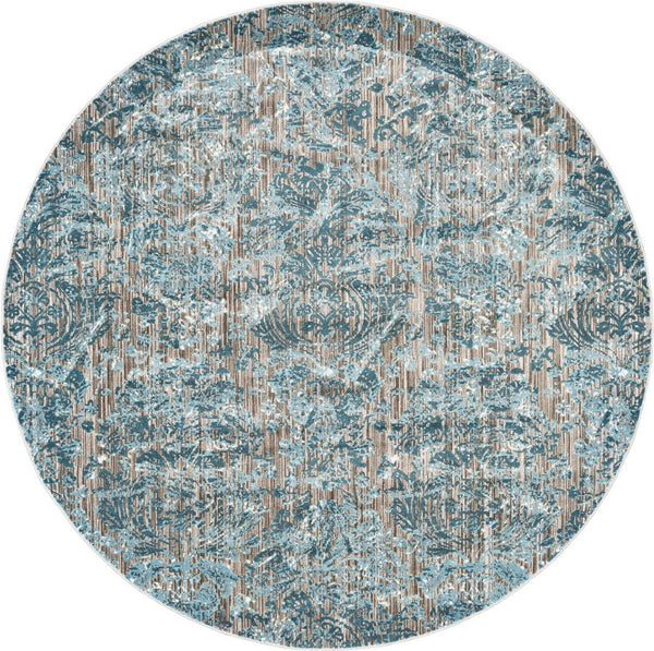 HomeRoots 9' Abstract Blue Taupe and Ivory Power Loomed Rug - Stylish, Durable Design for Modern Living Spaces 9' Round 567898