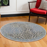 Homeroots 8' Blue Green And Gray Floral Power Loom Worn Faded Round Rug Blue Polypropylene 567899