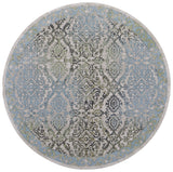 Homeroots 8' Blue Green And Gray Floral Power Loom Worn Faded Round Rug Blue Polypropylene 567899