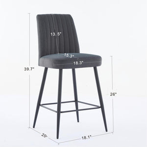 English Elm Adjustable Velvet Bar Chairs Set Of 2 - Modern Dark Grey Upholstered Seating For Kitchen & Dining W3615P340658