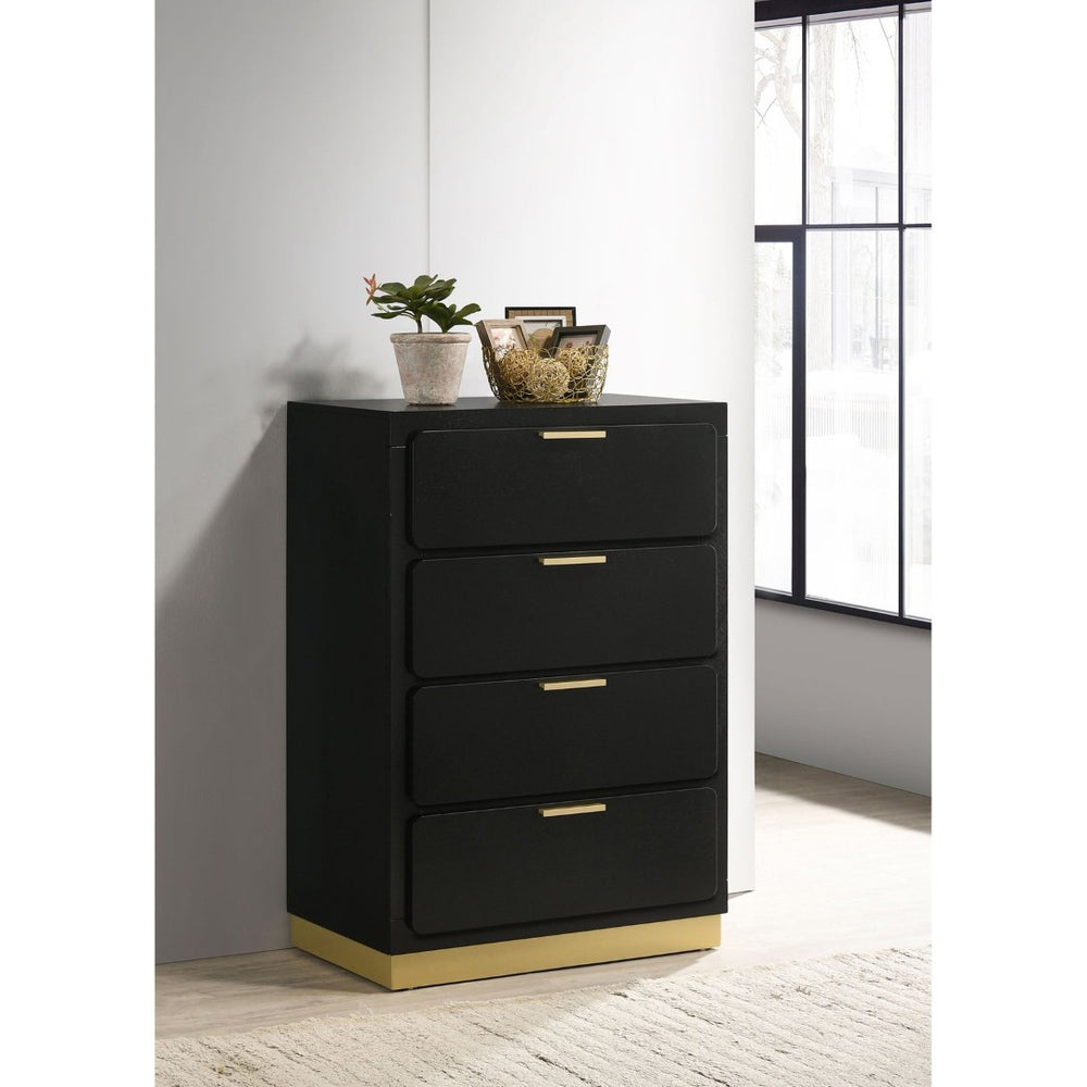 English Elm Sophia Black 4-Drawer Chest – Elegant Storage Solution With Gold Accents For Modern And Vintage Spaces B062P353394-GIGA