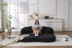 English Elm (old Sku W2231p392100) Chenille Sleeper Sofa Foldable Convertible Loveseat with Four Pillows Black W2231P466738