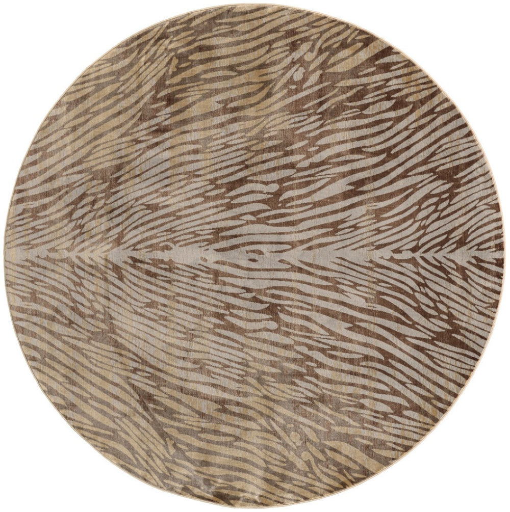 HomeRoots 8' Animal Print Round Rug - Stylish Geometric Design with Stain Resistance for Family Spaces & Dining Brown 567900