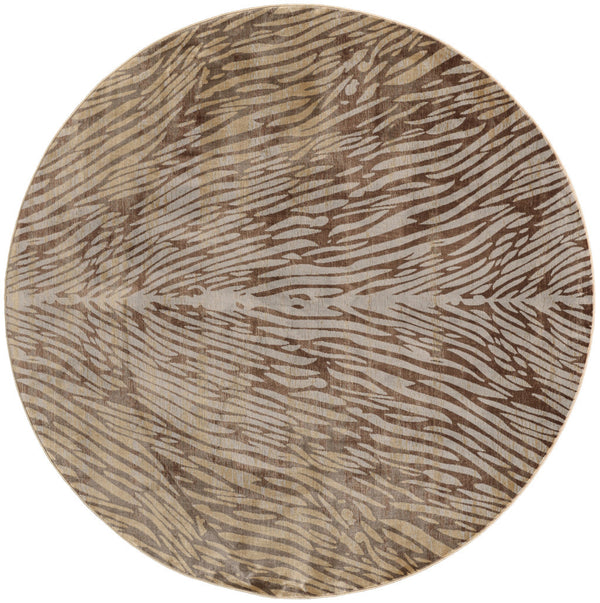 Homeroots 8' Brown And Tan Animal Print Power Loom Round Rug Brown Polypropylene 567900