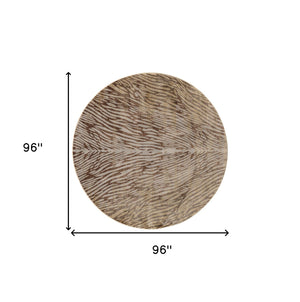 Homeroots 8' Brown And Tan Animal Print Power Loom Round Rug Brown Polypropylene 567900