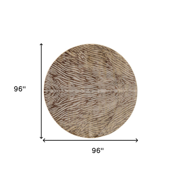 Homeroots 8' Brown And Tan Animal Print Power Loom Round Rug Brown Polypropylene 567900