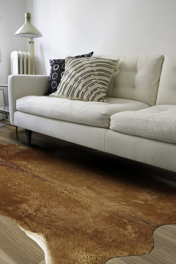 HomeRoots 4' X 5' Brown Cowhide Animal Print Area Rug - Chic Power Loom Design for Modern Living Spaces 567904