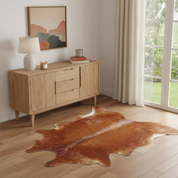 HomeRoots 4' X 5' Brown Cowhide Animal Print Area Rug - Chic Power Loom Design for Modern Living Spaces 567904