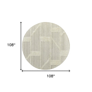 HomeRoots 4' Hand-Woven Wool Area Rug – Elegant Tan and Ivory Geometric Design for Cozy Living Spaces 9' Round 567905