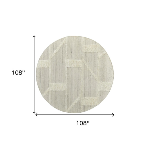 HomeRoots 4' Hand-Woven Wool Area Rug – Elegant Tan and Ivory Geometric Design for Cozy Living Spaces 9' Round 567905