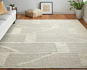 HomeRoots 4' Hand-Woven Wool Area Rug – Elegant Tan and Ivory Geometric Design for Cozy Living Spaces 9' Round 567905