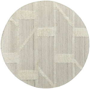 HomeRoots 4' Hand-Woven Wool Area Rug – Elegant Tan and Ivory Geometric Design for Cozy Living Spaces 9' Round 567905