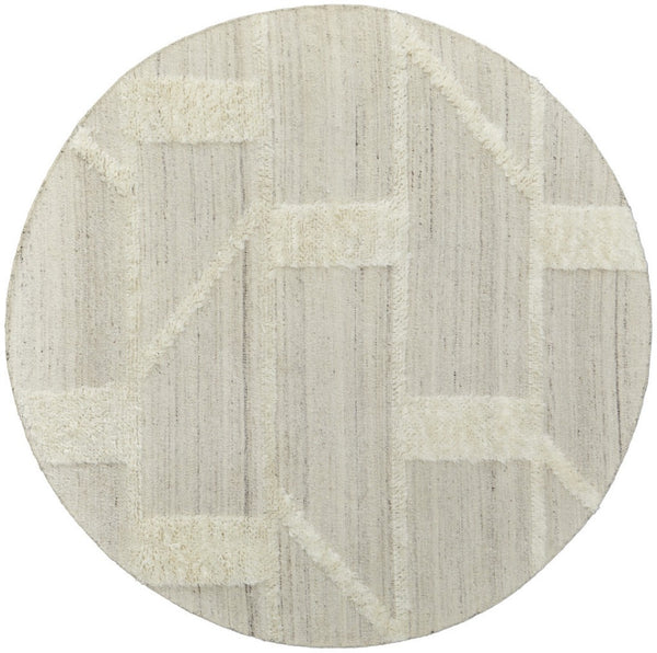 HomeRoots 4' Hand-Woven Wool Area Rug – Elegant Tan and Ivory Geometric Design for Cozy Living Spaces 9' Round 567905