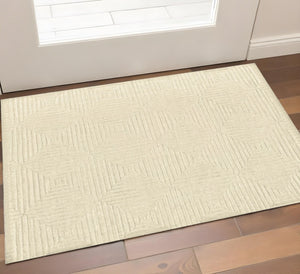 HomeRoots 4' Ivory Wool Geometric Hand-Knotted Area Rug - Durable, Stain-Resistant, Artisan-Crafted Elegance 2' X 3' 567907