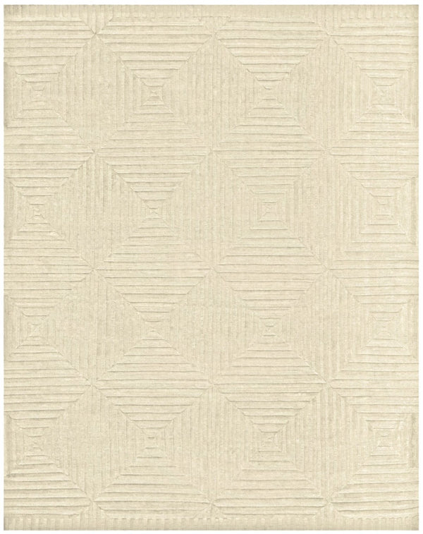 HomeRoots 4' Ivory Wool Geometric Hand-Knotted Area Rug - Durable, Stain-Resistant, Artisan-Crafted Elegance 2' X 3' 567907